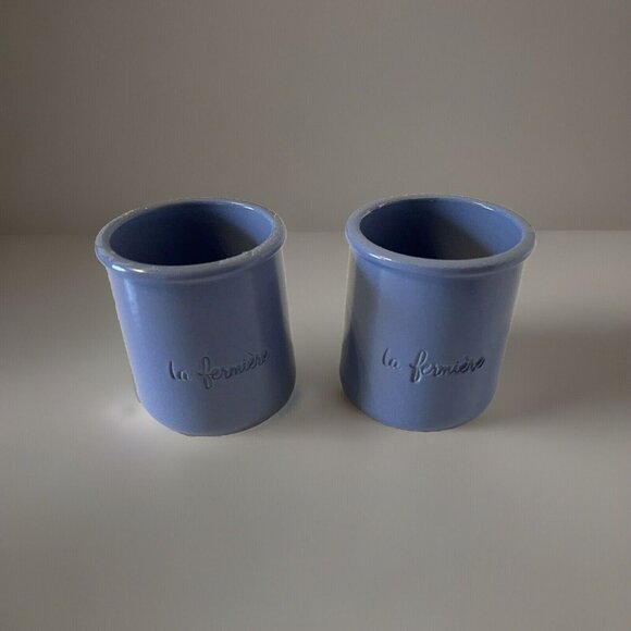 La Fermiere French Periwinkle Terra Cotta Glazed Yogurt Plant Pot Planter Clay - Picture 2 of 12